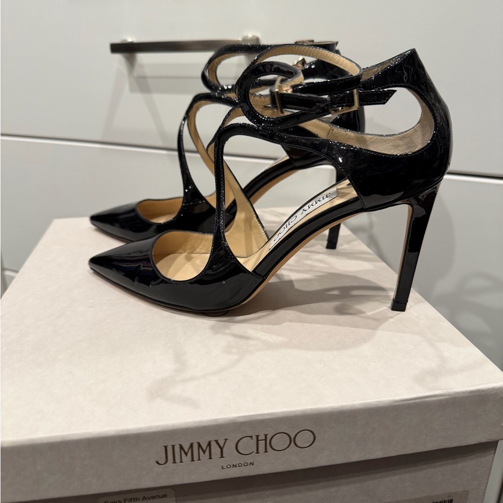Jimmy Choo Glossy Black Strappy Heels
